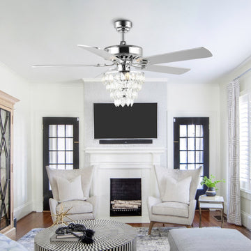 Mindy 52" Glam Modern Crystal Shade LED Ceiling Fan With Remote - JONATHAN Y